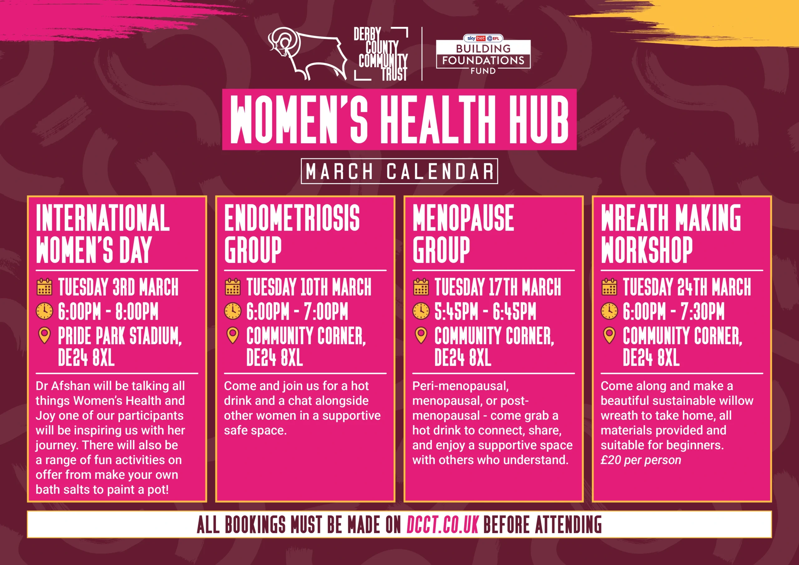 Women's Health Hub March Calendar